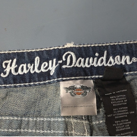 Harley-Davidson Women Jeans Sz 20 Dark Wash Bootcut Studded Logo Contrast Stitch - Picture 8 of 16